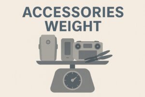 Balance de cuisine avec batterie, smartphone, radiocommande et hélices illustrant l’impact des accessoires sur le poids total